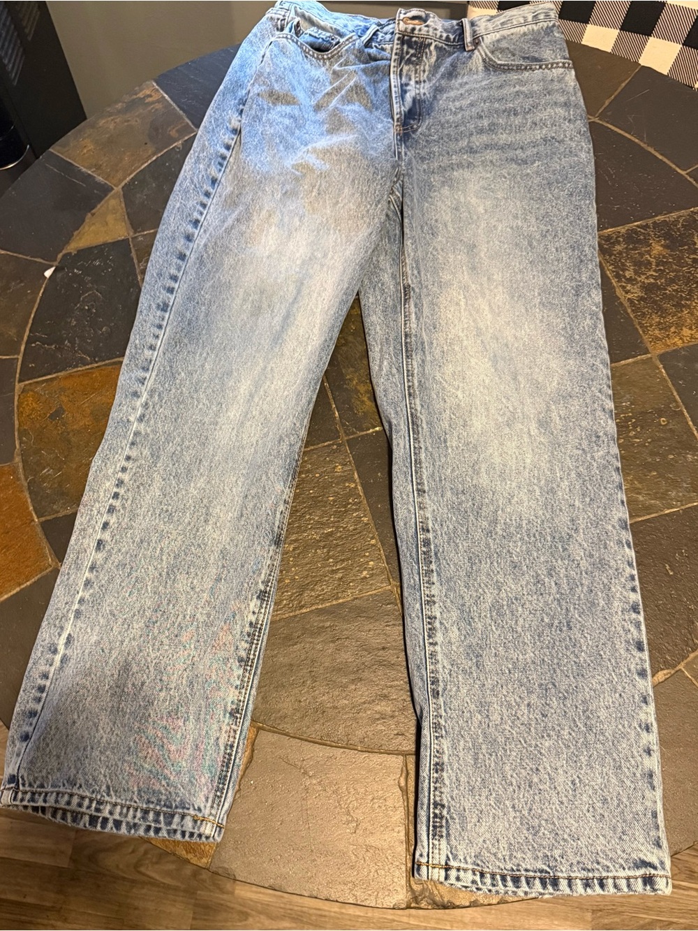 Fashion Nova Women's Straight Leg Jeans - Light Blue Acid Wash